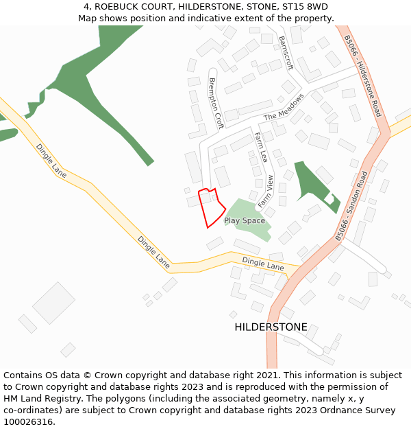 4, ROEBUCK COURT, HILDERSTONE, STONE, ST15 8WD: Location map and indicative extent of plot