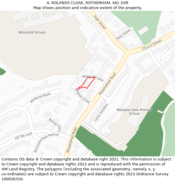4, ROLANDS CLOSE, ROTHERHAM, S61 2HR: Location map and indicative extent of plot