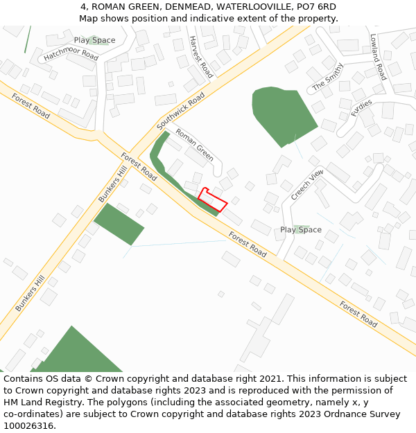 4, ROMAN GREEN, DENMEAD, WATERLOOVILLE, PO7 6RD: Location map and indicative extent of plot