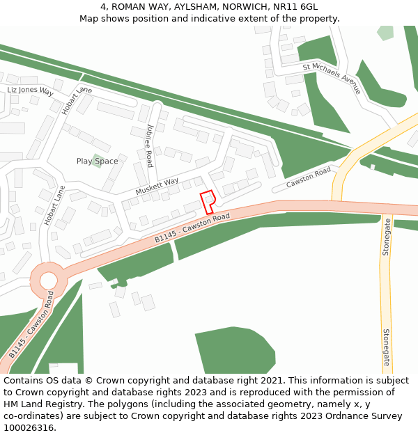 4, ROMAN WAY, AYLSHAM, NORWICH, NR11 6GL: Location map and indicative extent of plot