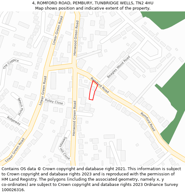 4, ROMFORD ROAD, PEMBURY, TUNBRIDGE WELLS, TN2 4HU: Location map and indicative extent of plot