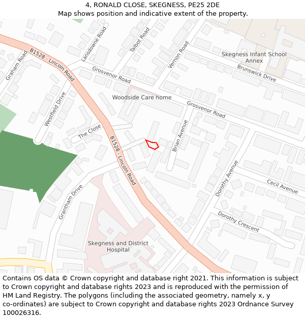 4, RONALD CLOSE, SKEGNESS, PE25 2DE: Location map and indicative extent of plot