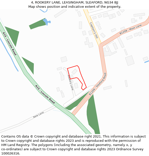 4, ROOKERY LANE, LEASINGHAM, SLEAFORD, NG34 8JJ: Location map and indicative extent of plot