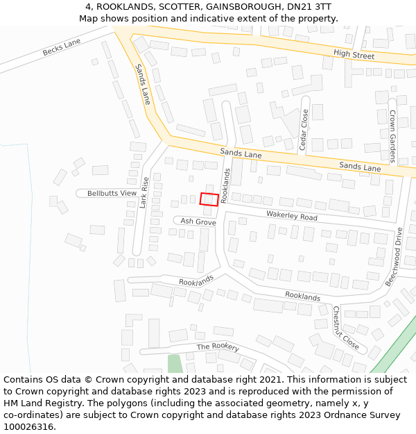 4, ROOKLANDS, SCOTTER, GAINSBOROUGH, DN21 3TT: Location map and indicative extent of plot