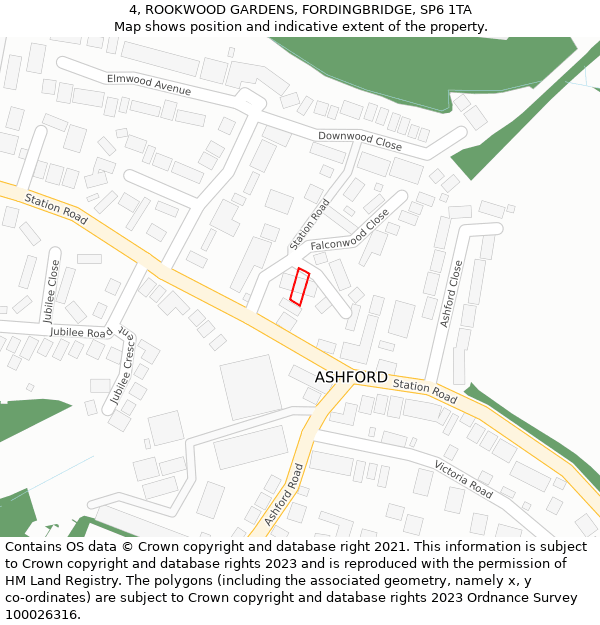 4, ROOKWOOD GARDENS, FORDINGBRIDGE, SP6 1TA: Location map and indicative extent of plot
