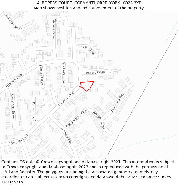 4, ROPERS COURT, COPMANTHORPE, YORK, YO23 3XP: Location map and indicative extent of plot