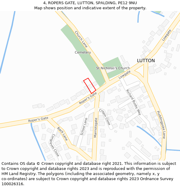 4, ROPERS GATE, LUTTON, SPALDING, PE12 9NU: Location map and indicative extent of plot