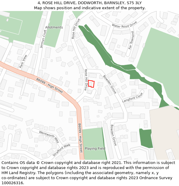 4, ROSE HILL DRIVE, DODWORTH, BARNSLEY, S75 3LY: Location map and indicative extent of plot