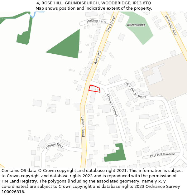 4, ROSE HILL, GRUNDISBURGH, WOODBRIDGE, IP13 6TQ: Location map and indicative extent of plot