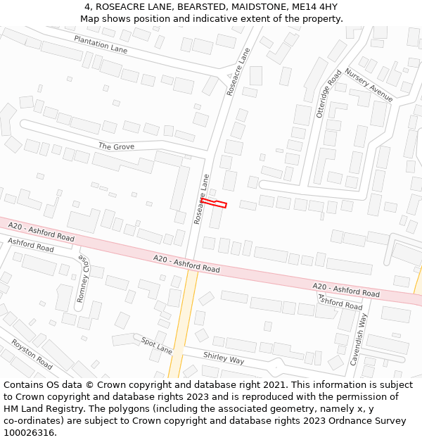 4, ROSEACRE LANE, BEARSTED, MAIDSTONE, ME14 4HY: Location map and indicative extent of plot