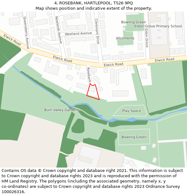 4, ROSEBANK, HARTLEPOOL, TS26 9PQ: Location map and indicative extent of plot