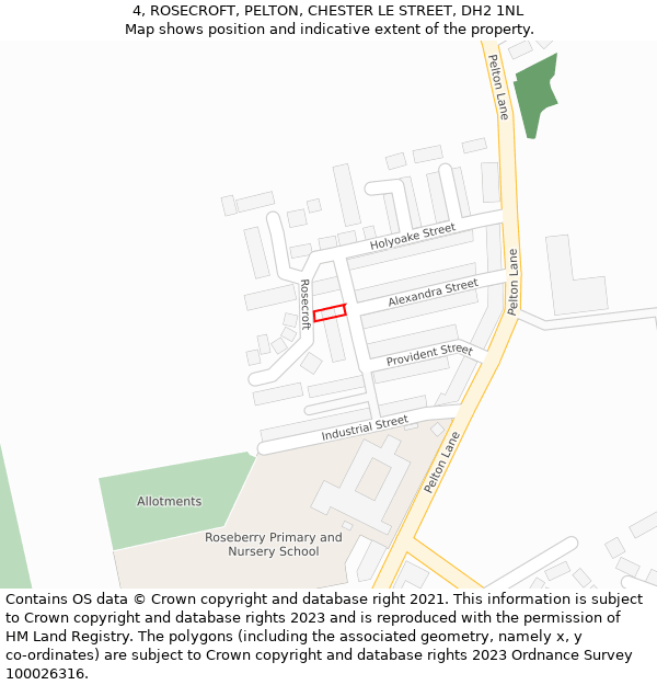 4, ROSECROFT, PELTON, CHESTER LE STREET, DH2 1NL: Location map and indicative extent of plot