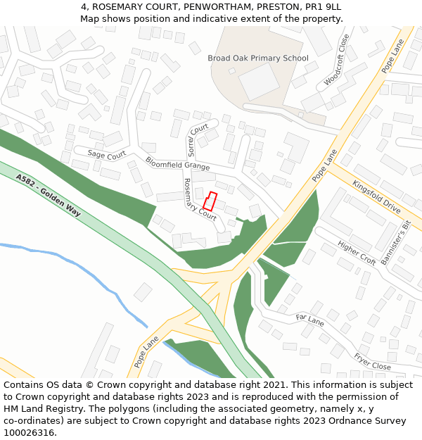 4, ROSEMARY COURT, PENWORTHAM, PRESTON, PR1 9LL: Location map and indicative extent of plot