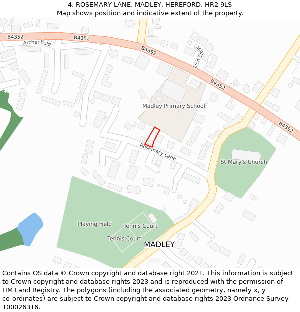4, ROSEMARY LANE, MADLEY, HEREFORD, HR2 9LS: Location map and indicative extent of plot