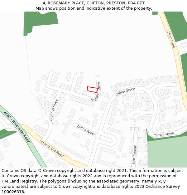 4, ROSEMARY PLACE, CLIFTON, PRESTON, PR4 0ZT: Location map and indicative extent of plot