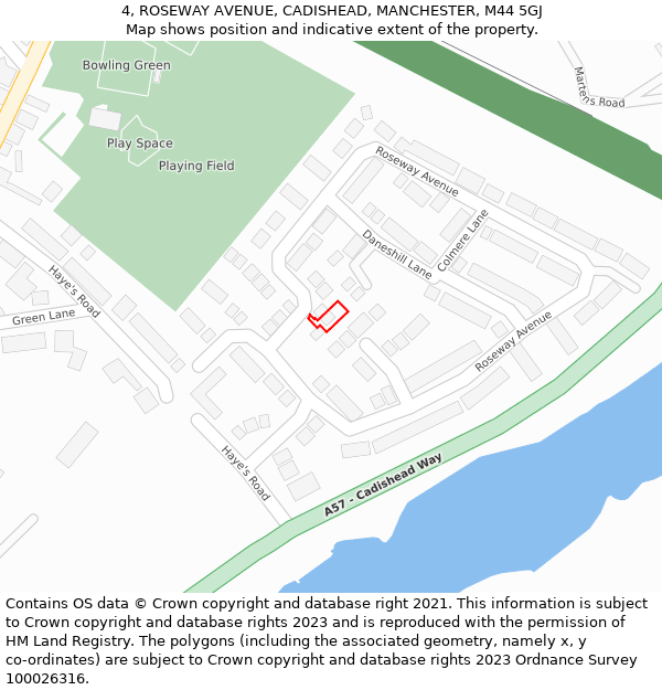 4, ROSEWAY AVENUE, CADISHEAD, MANCHESTER, M44 5GJ: Location map and indicative extent of plot