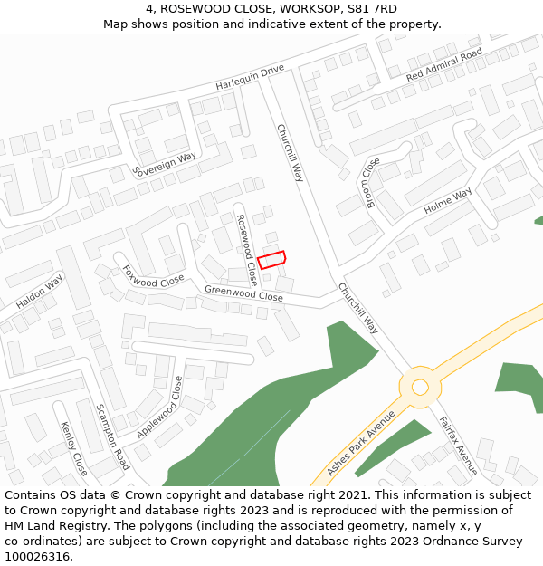 4, ROSEWOOD CLOSE, WORKSOP, S81 7RD: Location map and indicative extent of plot