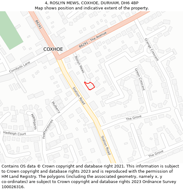 4, ROSLYN MEWS, COXHOE, DURHAM, DH6 4BP: Location map and indicative extent of plot