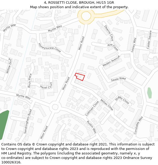 4, ROSSETTI CLOSE, BROUGH, HU15 1GR: Location map and indicative extent of plot