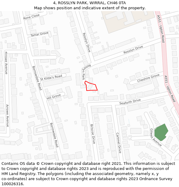 4, ROSSLYN PARK, WIRRAL, CH46 0TA: Location map and indicative extent of plot