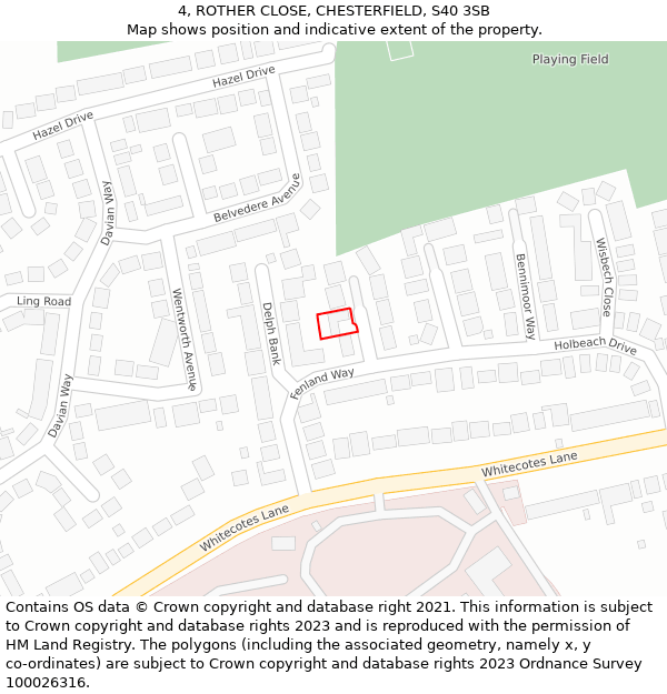 4, ROTHER CLOSE, CHESTERFIELD, S40 3SB: Location map and indicative extent of plot