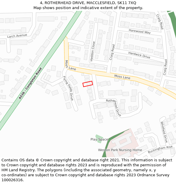 4, ROTHERHEAD DRIVE, MACCLESFIELD, SK11 7XQ: Location map and indicative extent of plot