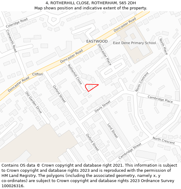 4, ROTHERHILL CLOSE, ROTHERHAM, S65 2DH: Location map and indicative extent of plot