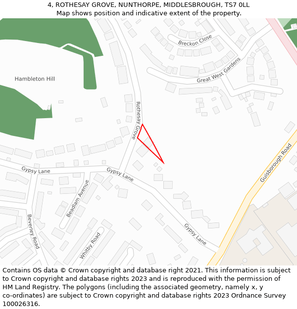 4, ROTHESAY GROVE, NUNTHORPE, MIDDLESBROUGH, TS7 0LL: Location map and indicative extent of plot