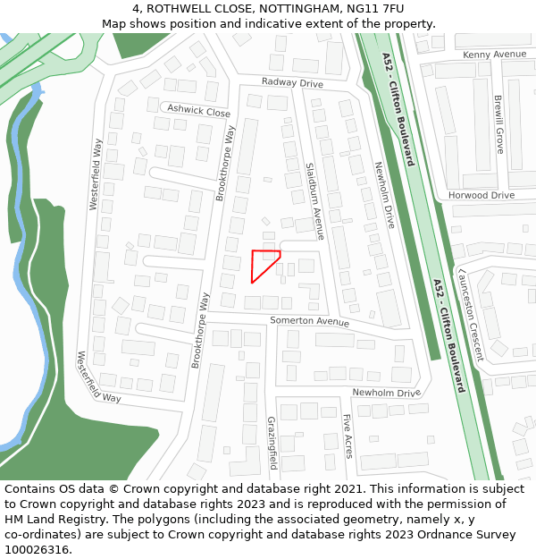 4, ROTHWELL CLOSE, NOTTINGHAM, NG11 7FU: Location map and indicative extent of plot