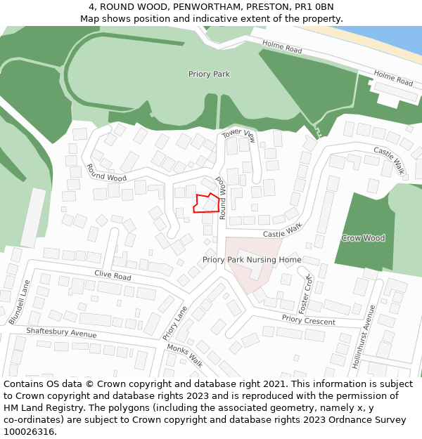 4, ROUND WOOD, PENWORTHAM, PRESTON, PR1 0BN: Location map and indicative extent of plot