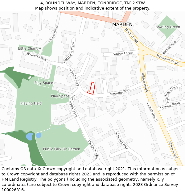 4, ROUNDEL WAY, MARDEN, TONBRIDGE, TN12 9TW: Location map and indicative extent of plot