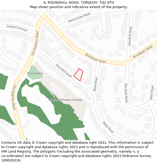 4, ROUNDHILL ROAD, TORQUAY, TQ2 6TH: Location map and indicative extent of plot