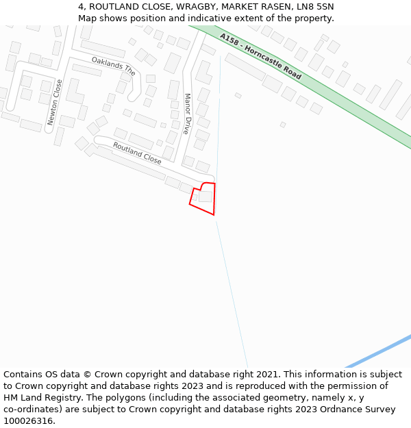 4, ROUTLAND CLOSE, WRAGBY, MARKET RASEN, LN8 5SN: Location map and indicative extent of plot