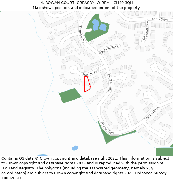 4, ROWAN COURT, GREASBY, WIRRAL, CH49 3QH: Location map and indicative extent of plot