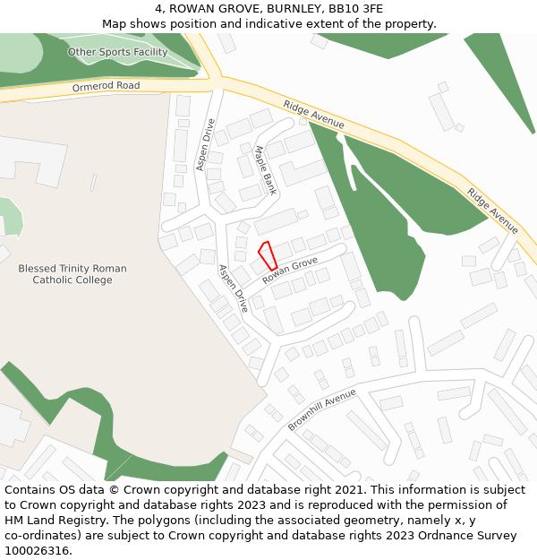 4, ROWAN GROVE, BURNLEY, BB10 3FE: Location map and indicative extent of plot