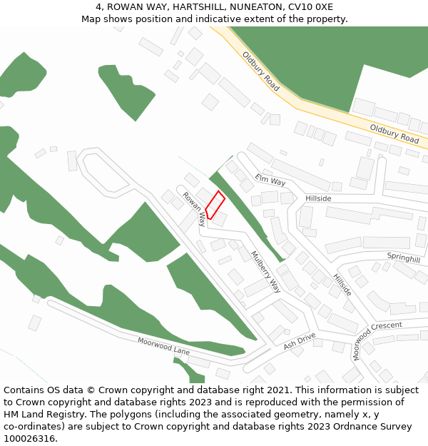 4, ROWAN WAY, HARTSHILL, NUNEATON, CV10 0XE: Location map and indicative extent of plot