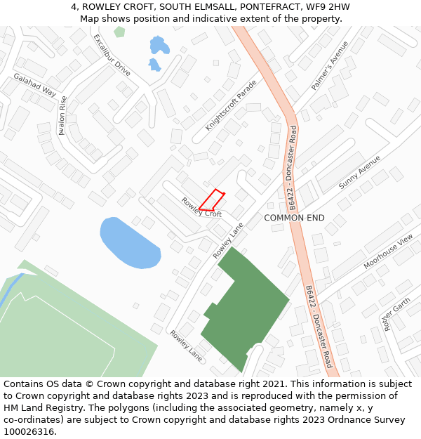 4, ROWLEY CROFT, SOUTH ELMSALL, PONTEFRACT, WF9 2HW: Location map and indicative extent of plot