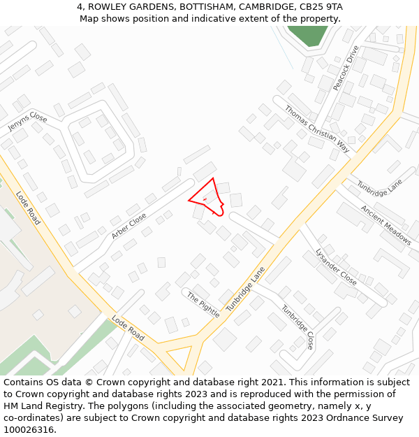 4, ROWLEY GARDENS, BOTTISHAM, CAMBRIDGE, CB25 9TA: Location map and indicative extent of plot