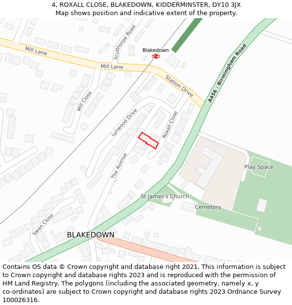 4, ROXALL CLOSE, BLAKEDOWN, KIDDERMINSTER, DY10 3JX: Location map and indicative extent of plot