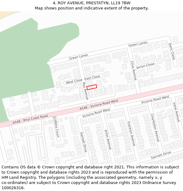 4, ROY AVENUE, PRESTATYN, LL19 7BW: Location map and indicative extent of plot