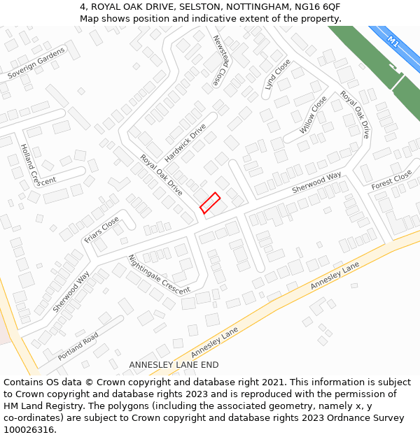 4, ROYAL OAK DRIVE, SELSTON, NOTTINGHAM, NG16 6QF: Location map and indicative extent of plot