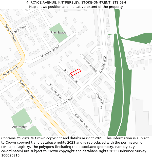 4, ROYCE AVENUE, KNYPERSLEY, STOKE-ON-TRENT, ST8 6SH: Location map and indicative extent of plot