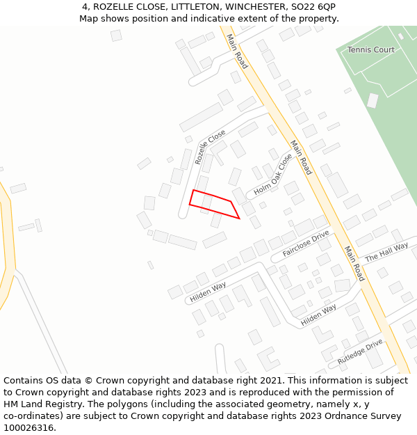 4, ROZELLE CLOSE, LITTLETON, WINCHESTER, SO22 6QP: Location map and indicative extent of plot