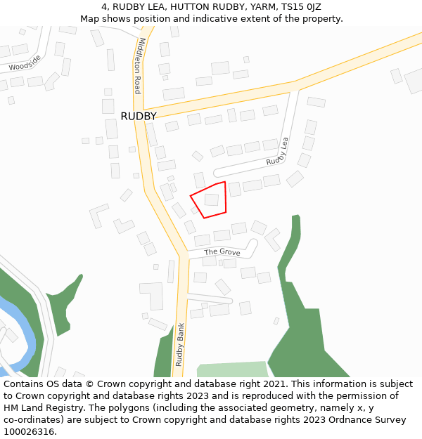 4, RUDBY LEA, HUTTON RUDBY, YARM, TS15 0JZ: Location map and indicative extent of plot