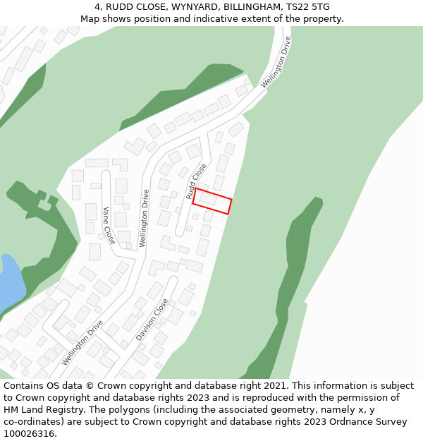 4, RUDD CLOSE, WYNYARD, BILLINGHAM, TS22 5TG: Location map and indicative extent of plot