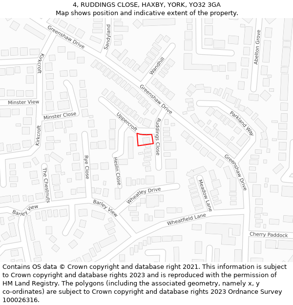 4, RUDDINGS CLOSE, HAXBY, YORK, YO32 3GA: Location map and indicative extent of plot