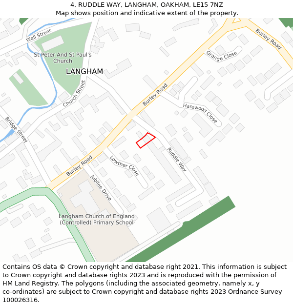 4, RUDDLE WAY, LANGHAM, OAKHAM, LE15 7NZ: Location map and indicative extent of plot