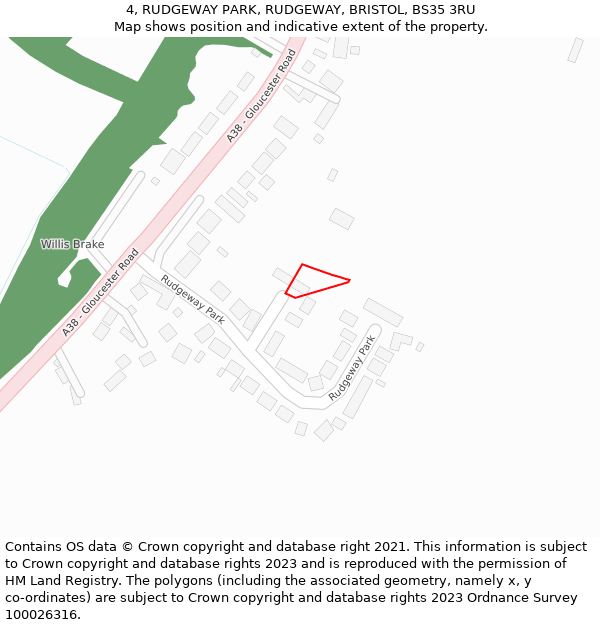 4, RUDGEWAY PARK, RUDGEWAY, BRISTOL, BS35 3RU: Location map and indicative extent of plot