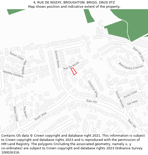 4, RUE DE NOZAY, BROUGHTON, BRIGG, DN20 0TZ: Location map and indicative extent of plot