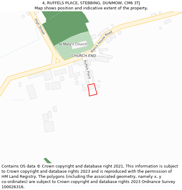 4, RUFFELS PLACE, STEBBING, DUNMOW, CM6 3TJ: Location map and indicative extent of plot